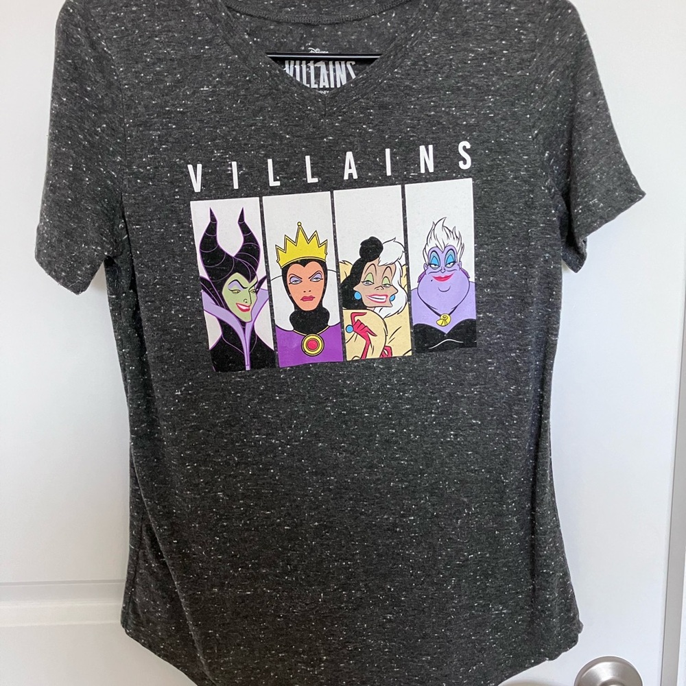 Disney  Charcoal Gray Speckled Villains Tee. Ladies size S.